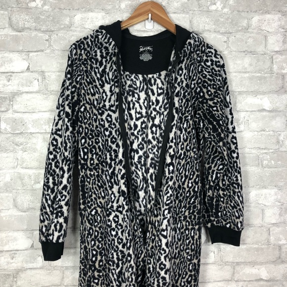 Nick & Nora One Piece Fleece Jogger Cat Pajamas Small Hoodie Black Animal Print - Picture 6 of 12